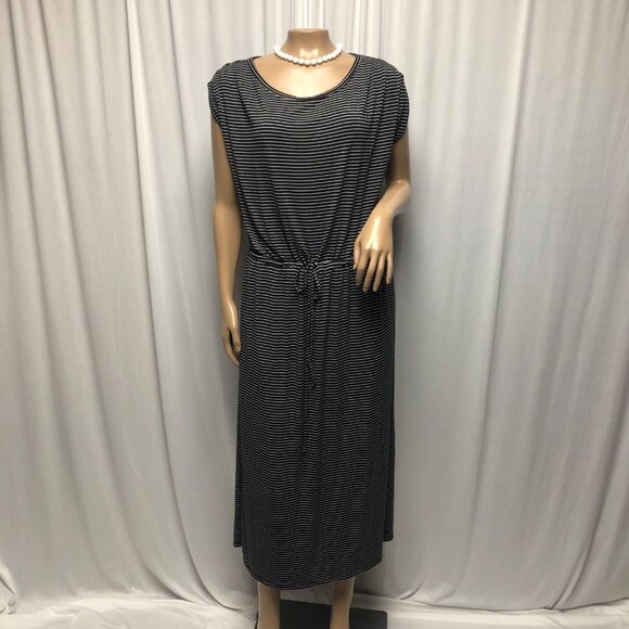 Maurices Dress Womens Size Large Black White Stripe Drawstring Midi Comfy Casual - Picture 1 of 8